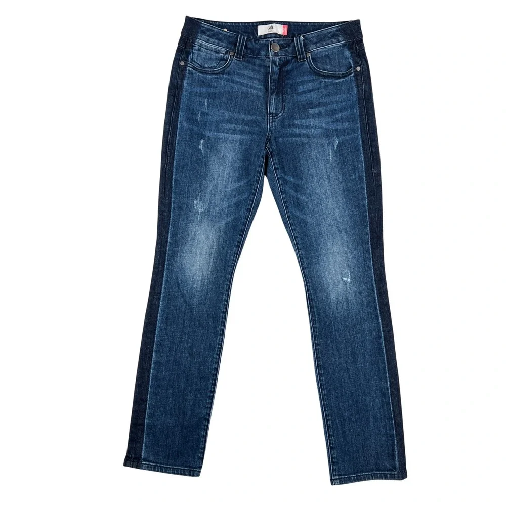 Cabi Tuxedo High Straight Jeans Womens Size 6 Slight Distressing Med Wash #3750